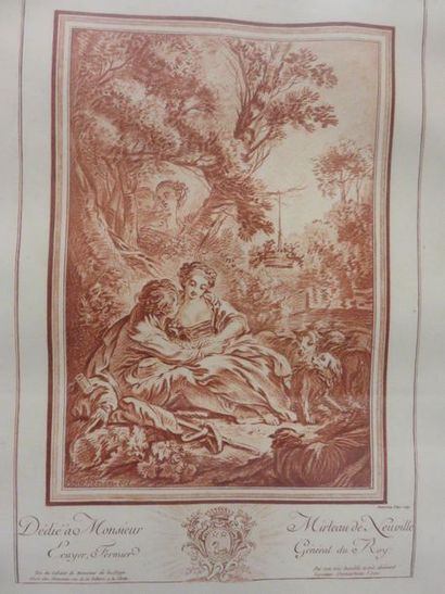 null Pair of engravings after Boucher in the manner of the sanguine: "Couples galants"....