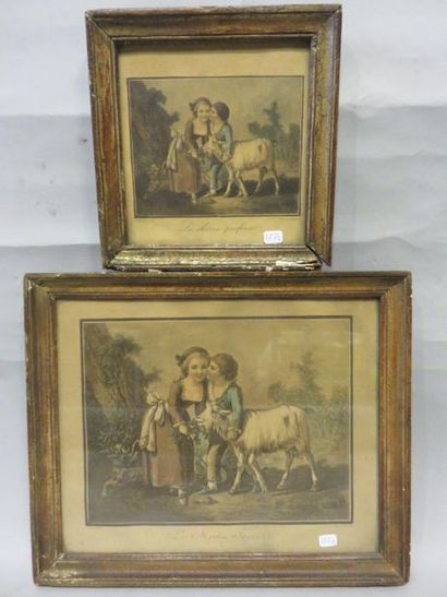 null Deux estampes d'après J.B.Huet: "La chèvre préférée", 23x22 cms et "Le mouton...