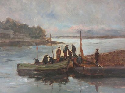 null "Boats on the pier," oil on cardboard. Bears a label Henri Van den Berg.22x31...