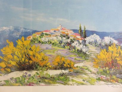 null D'après Belvisi: "Paysage de Provence", lithographie, 16/390. 44x66 cm