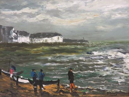 * René PRIN (1905-1985) "Rough sea at the cliffs", oil on canvas, sbd. 50x62 cm
