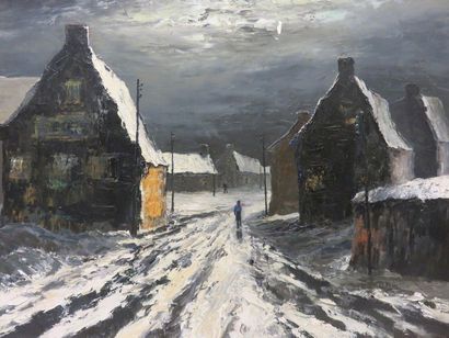 * René PRIN (1905-1985) "Snow in Brittany", oil on canvas, sbd (missing). 73x92 ...