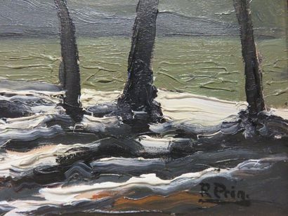 * René PRIN (1905-1985) "Neige à Arcachon", oil on panel, sbd. 27x34,5 cm