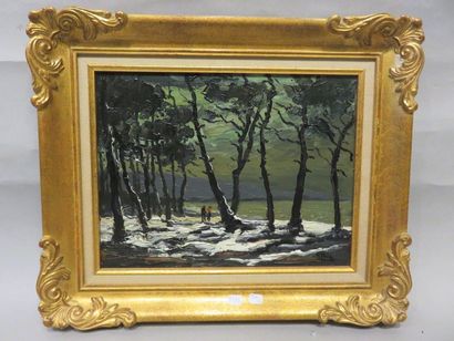 * René PRIN (1905-1985) "Neige à Arcachon", huile sur panneau, sbd. 27x34,5 cm