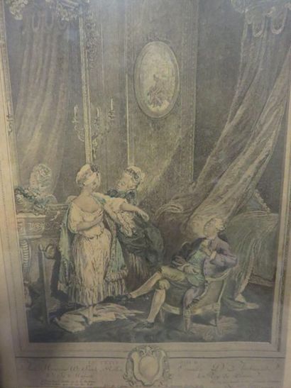null Manette de pièces encadrées, "Femme en costume" Janick Lederlé (40x31 cm), "Trois...