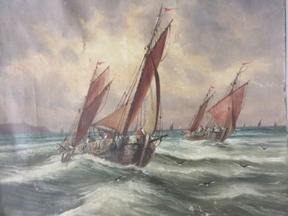 A. JALEM "Boats in the Storm", oil on canvas, sbg (accidents). 46x56 cm