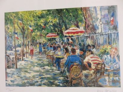 null D'après Max Agostiny : "Terrasse de café", reproduction. 38x47 cm