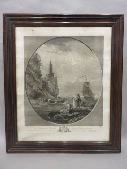 null According to J. Vernet: "La barque mise à flot", print. 69x56 cm