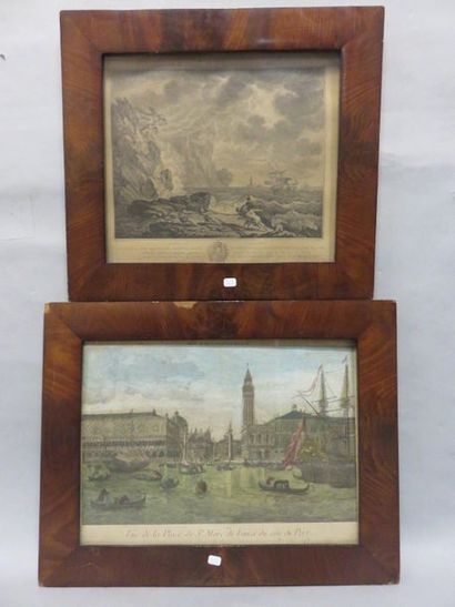 null "Vue de la place saint Marc de Venise" (30x41 cm) et "Le port de Savoren", deux...
