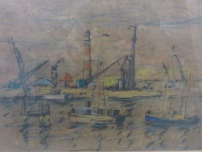 null "Boats in port", pastel. 14.5x20 cm.