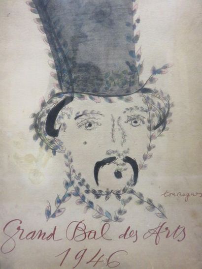 Louis TOUCHAGUES Louis Touchagues "Grand bal des arts 1946", dessin réhaussé, sbd....