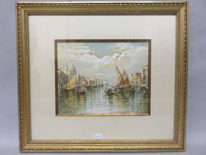 David ROBERT David Robert "Canal à Venise", aquarelle, sbg et daté 1825. 17x21,5...