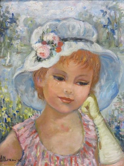 ALLEROUX Alleroux : "Jeune femme au chapeau", huile sur toile, sbg. 27x22,5 cm
