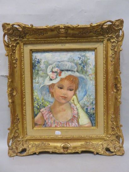 ALLEROUX Alleroux : "Jeune femme au chapeau", huile sur toile, sbg. 27x22,5 cm