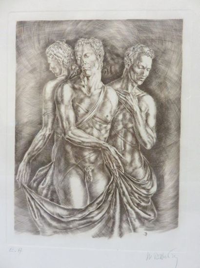 null D'après D'Autruy : "Trois hommes", lithographie, E.A., sbd. 27x20,5 cm