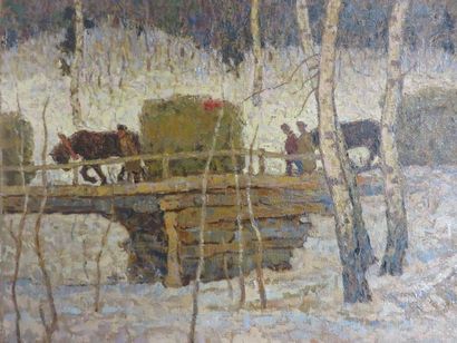 null Ecole de Vladimir Panchine : "Charettes sur un pont", huile sur toile, 1999....