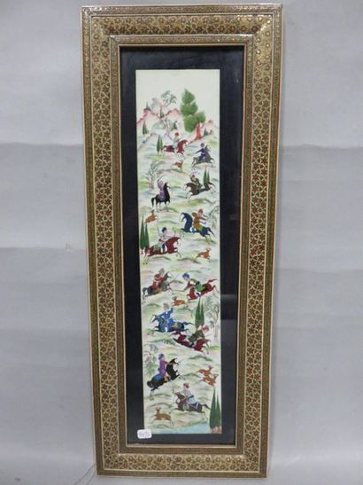 null "Scène de chasse", miniature persane. 45x10 cm