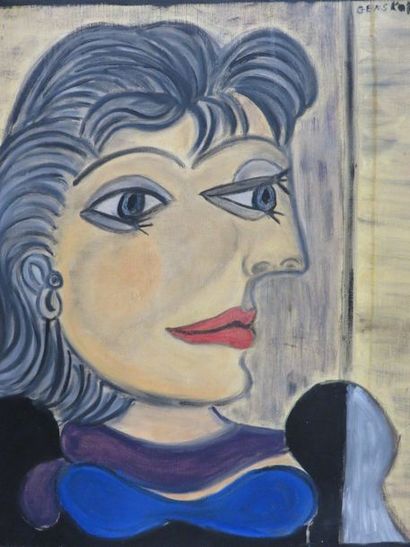 GENESKOF "Portrait de femme", à la manière de Picasso, huile sur toile, shd, daté...