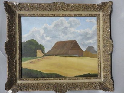 null "Grange", huile sur toile. 33x41 cm