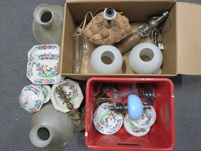 null Two handles of lamps, globes, creil and Montereau earthenware, box and salt...