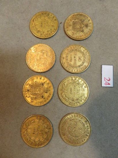 null Eight gold coins of twenty French francs (1857, 1858, 1860, 1865, 1868, 1876,...