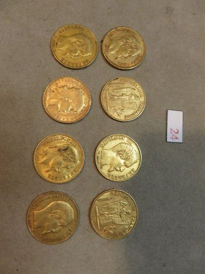 null Huit pièces de vingt francs français en or (1857,1858, 1860, 1865, 1868, 1876,...