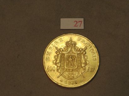 null Une pièce de cent francs français en or de 1865 (32,7gr) 