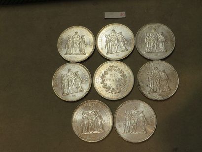 null Huit pièces de cinquante francs français en argent de 1977 et 1978 (Poids Total:...