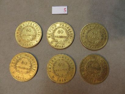 null Six pièces de quarante francs français en or de 1811 et 1812 (76,8gr)
