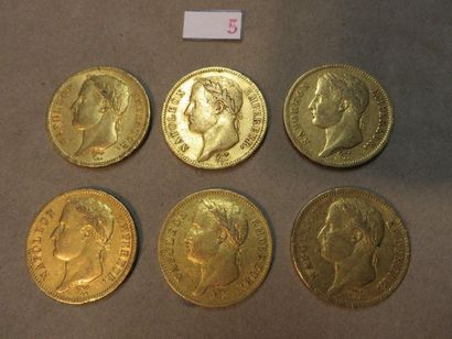 null Six pièces de quarante francs français en or de 1811 et 1812 (76,8gr)