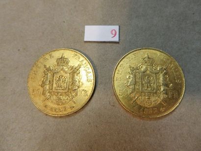 null Deux pièces de cinquante francs français en or de 1855 et 1857 (32gr)