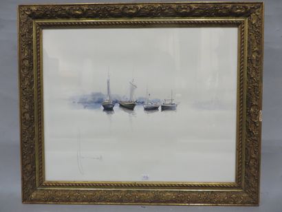 null "Quatre bateaux de pêche", aquarelle, sbg, daté 1989. 40x50 cm