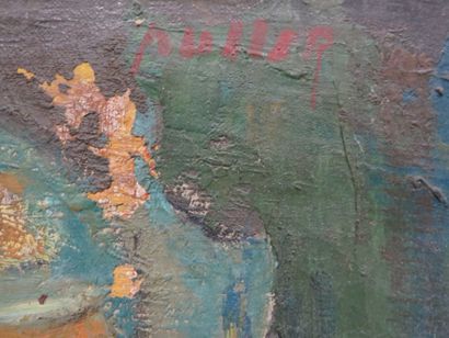 MULLER Ecole XXe : "Potrait de femme", huile sur toile, shd. 41x33 cm (manques)