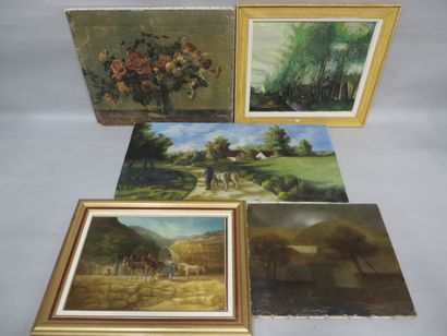 null Batch of five various modern school oils, "landscapes" (including François Gentilini),...