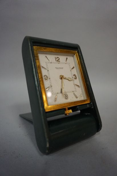 JAEGER LECOULTRE Jaeger Lecoultre travel alarm clock in green leather.
