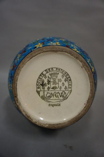 LONGWY Longwy earthenware handle vase. 33x18 cm