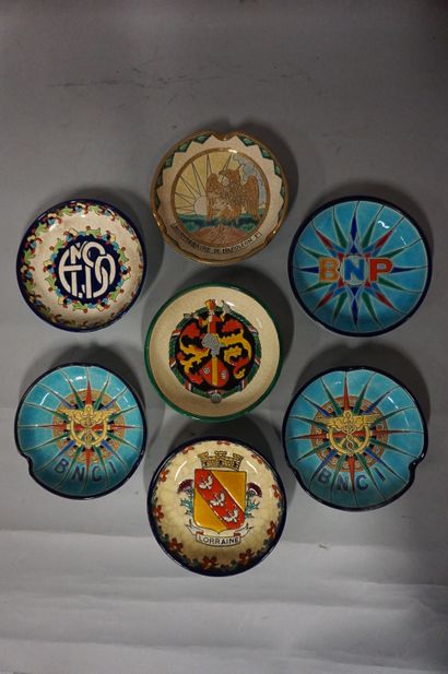 LONGWY Seven Longwy earthenware ashtrays (accidents).