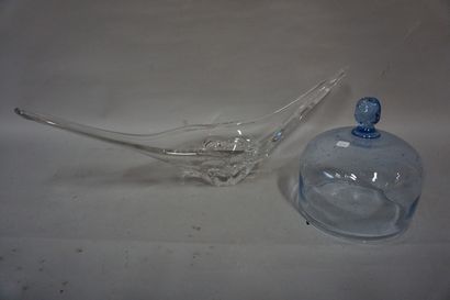 null Cloche en cristal bleu et large coupe en cristal (21x66x18 cm) (éclat).