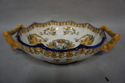 GIEN Bowl with handles in Gien earthenware. 36x27 cm