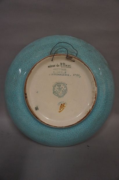 LONGWY Longwy's earthenware dish "Asian Knight". Decoration by R. Rizzi. 38,5 cm