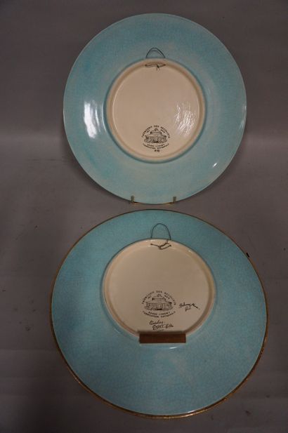 LONGWY Two Longwy earthenware dishes "Fluctuat nec mergitur" and "Forty-fifth anniversary...