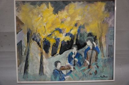 Vauthey "Musicians" and "Landscapes", four oils on isorel, sbd. 47x55 cm and 55x47...