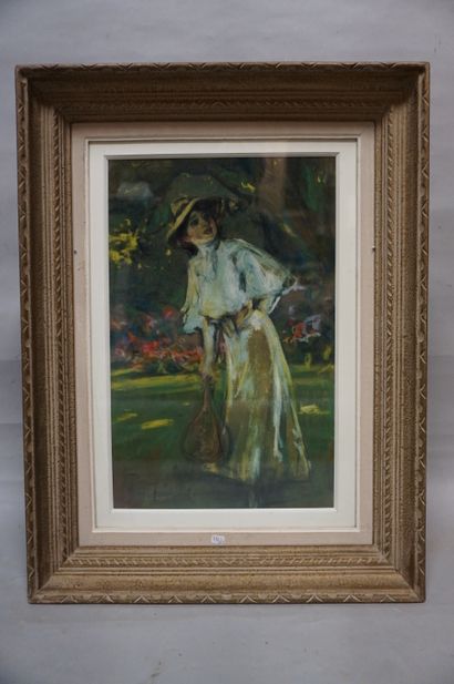 Louis FORTUNEY "Elégante à la robe blanche", pastel, sbg. 48x31 cm