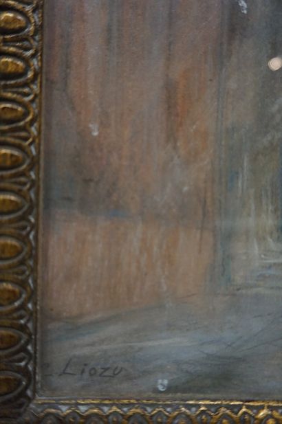 LIOZU "Porche d'église", pastel, sbg. 31x24 cm