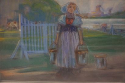 null "The Milkmaid", pastel. 31x48 cm.