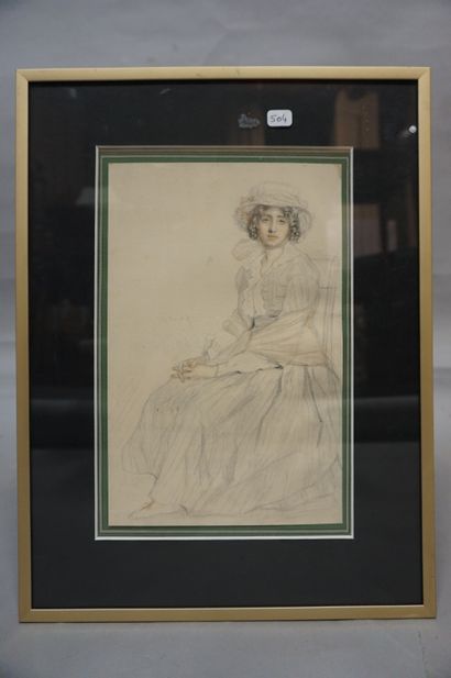 R.DAVID "Elégante assise au chapeau", dessin rehaussé, signé. 27x17 cm