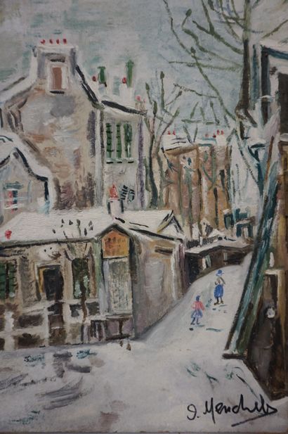 null Quatre huiles : "Montmartre" (24x33 cm) et "Paysages enneigés".