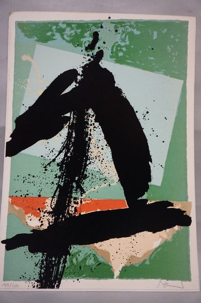 null American school: "Abstraction on green background", lithograph 189/300, sbd....