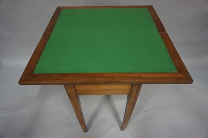 TABLE A JEU Natural wood game table with flap. XIXth. 74x78,5x39 cm