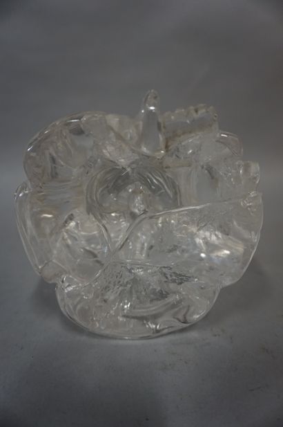 null Rock crystal Buddha (accidents). A wooden base, a crystal glass and a metal...